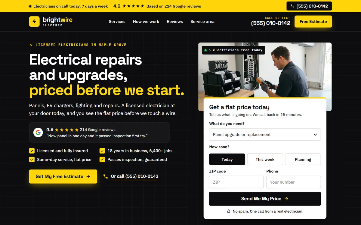 Brightwire Electric website design on a laptop