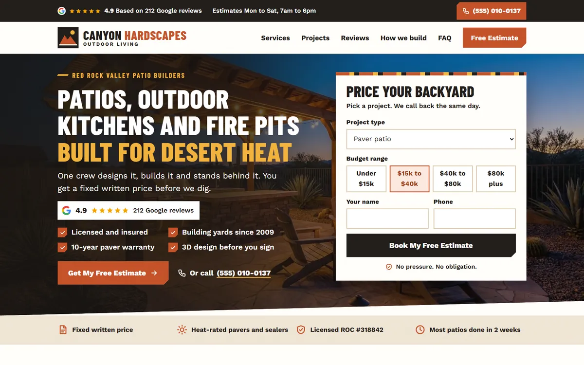 Canyon Hardscapes and Outdoor Living website design on a laptop
