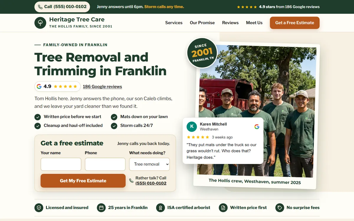 Heritage Tree Care website design on a laptop