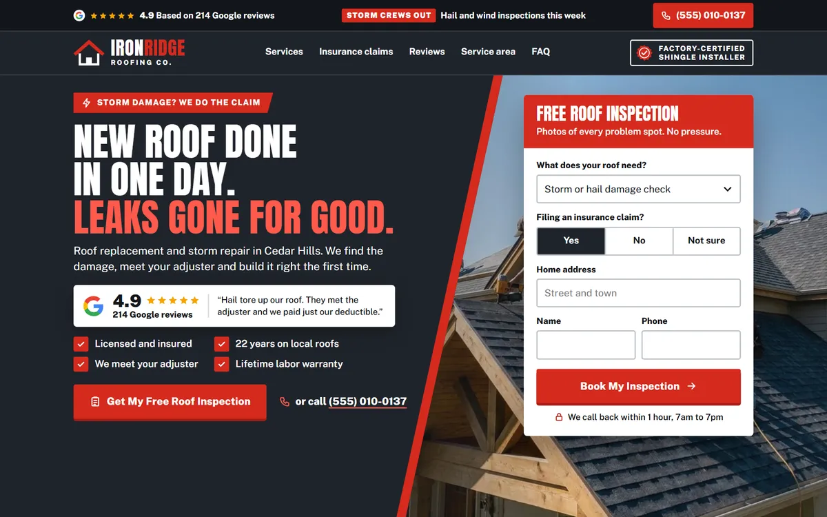 Ironridge Roofing website design on a laptop