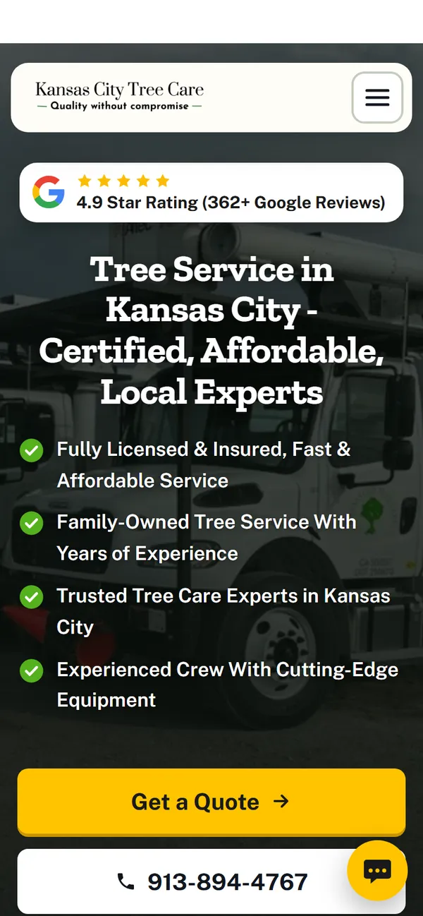 Kansas City Tree Care website design on a phone