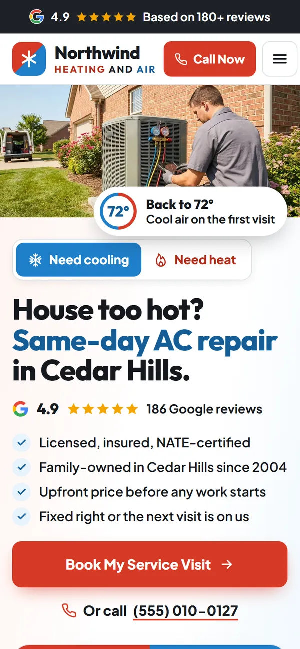 Northwind Heating and Air website design on a phone