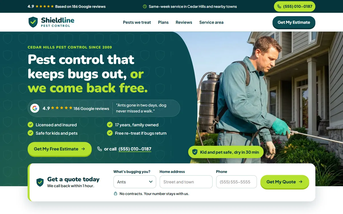 Shieldline Pest Control website design on a laptop