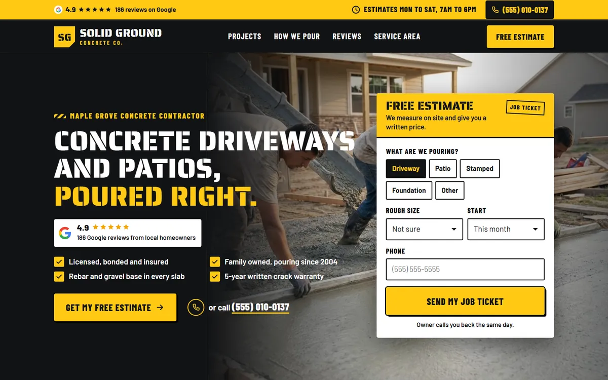 Solid Ground Concrete website design on a laptop