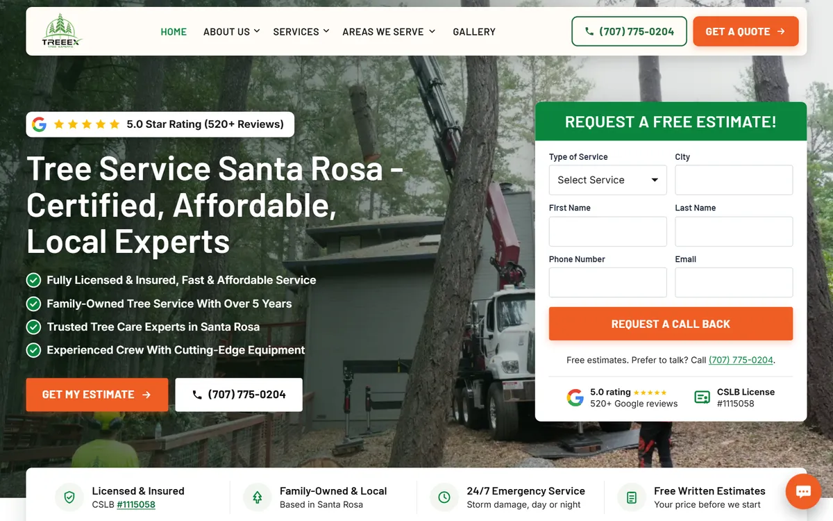 TreeEx Tree Experts website design on a laptop