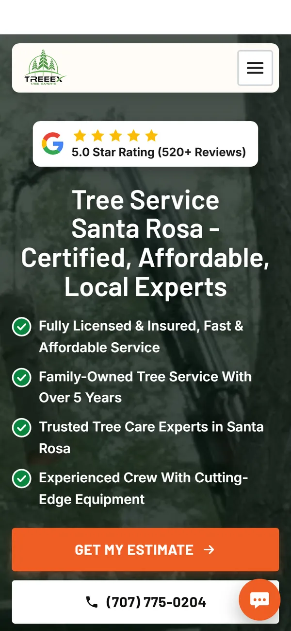 TreeEx Tree Experts website design on a phone