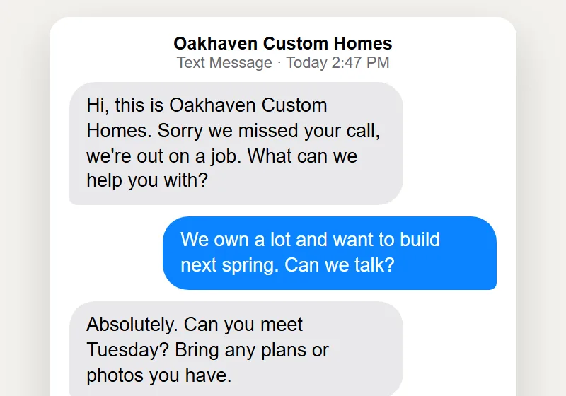 Missed Calls Get A Text Back: construction website