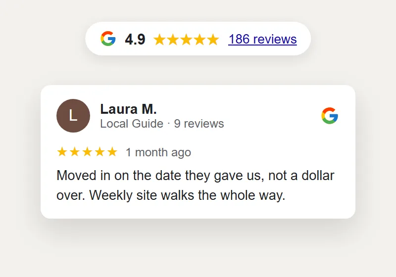 Your Google Reviews Up Front: construction website