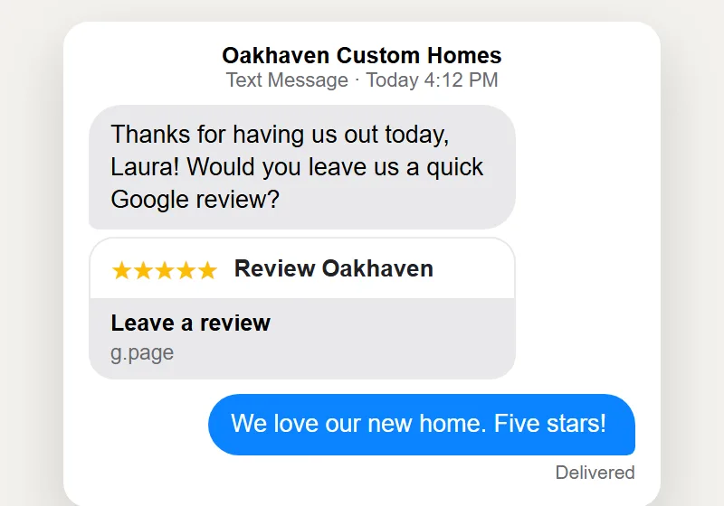 A Review Text After Every Job: construction website