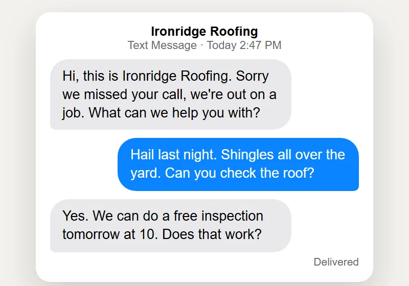 Missed Calls Get A Text Back: contractor website