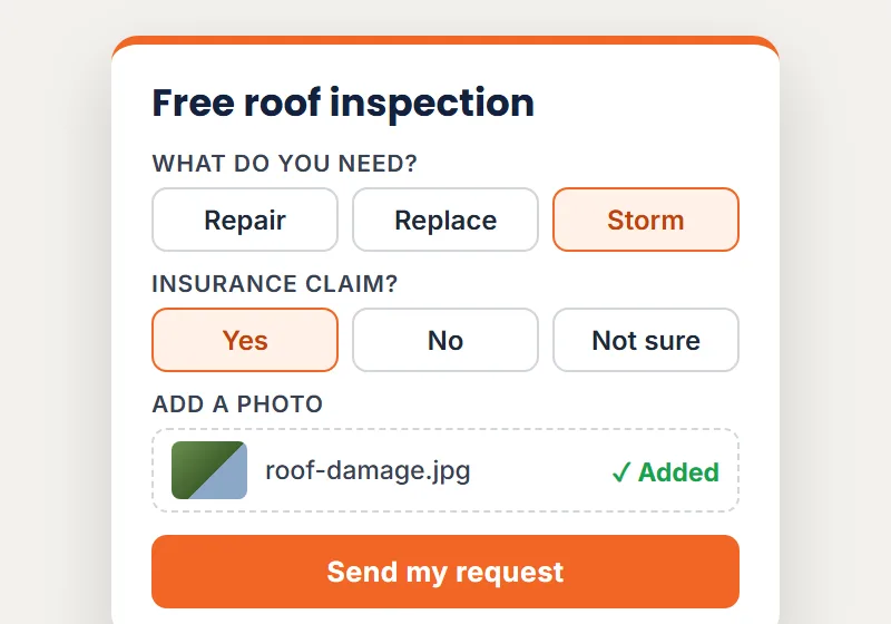 A Form That Asks About The Job: contractor website