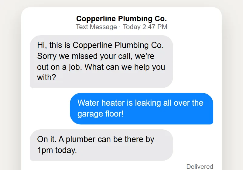 Missed Calls Get A Text Back: home service website