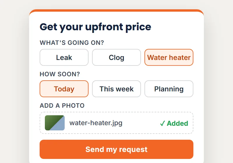 A Form That Asks About The Job: home service website