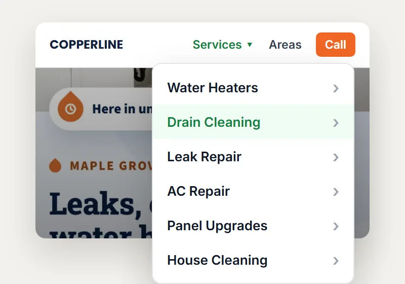 A Page For Every Job: home service website