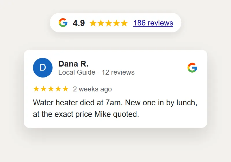Your Google Reviews Up Front: home service website