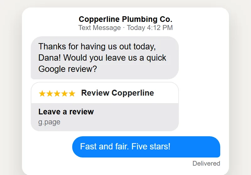 A Review Text After Every Job: home service website