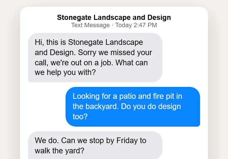 Missed Calls Get A Text Back: landscaping website