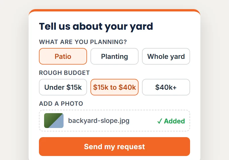 A Form That Asks About The Job: landscaping website