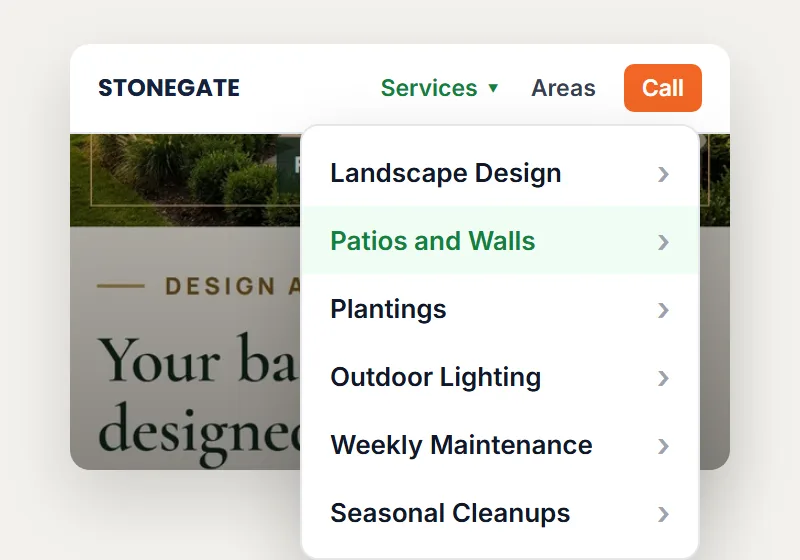 A Page For Every Job: landscaping website
