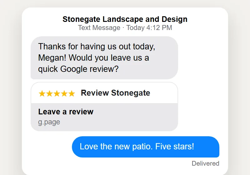 A Review Text After Every Job: landscaping website