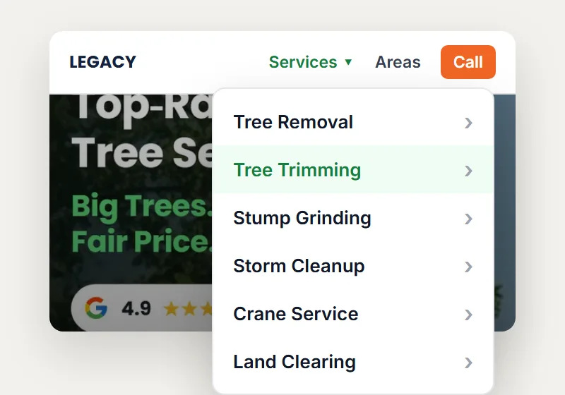 A Page For Every Job: tree service website