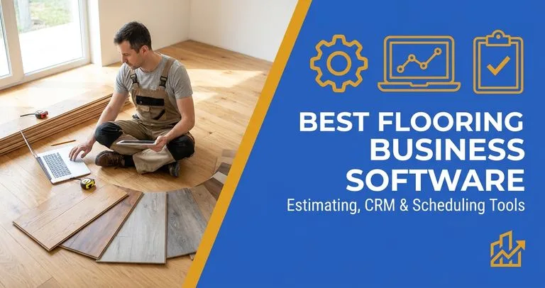 Flooring contractor using estimating software on a laptop at a jobsite