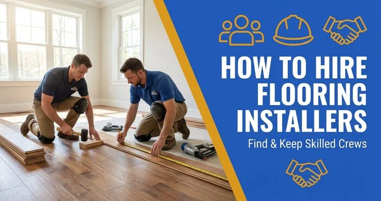 Two flooring installers installing hardwood flooring