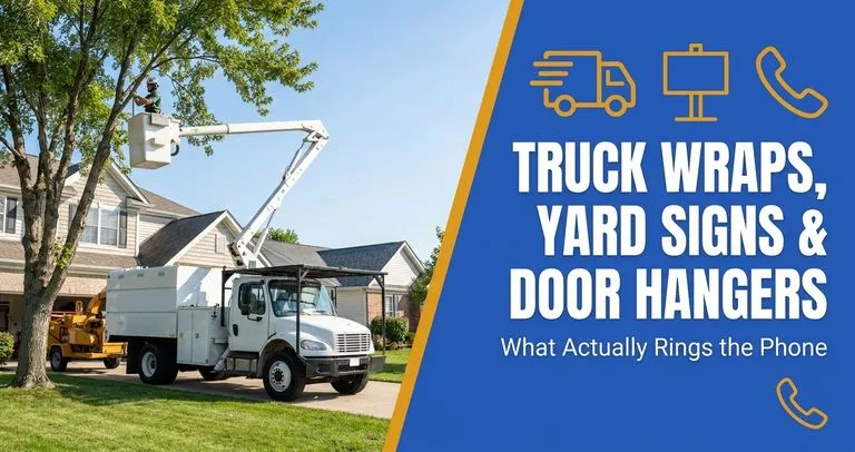 Tree Service Truck Wraps, Yard Signs and Door Hangers: What Actually Rings the Phone in 2026